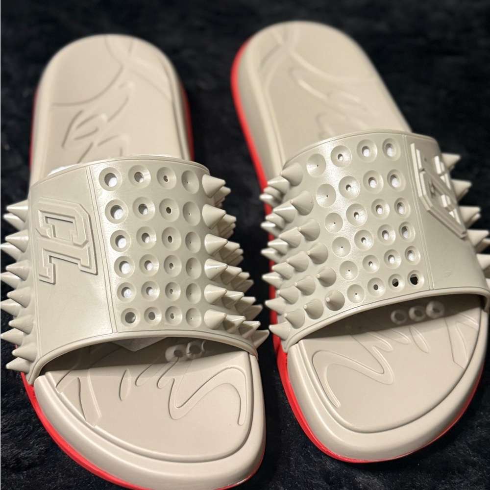 Christian Louboutin Beige and Red Spiked Sandals